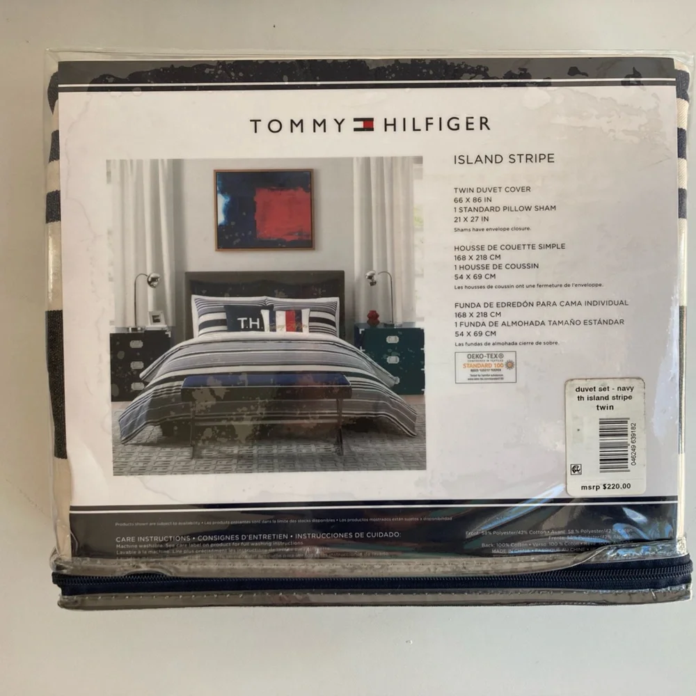 Tommy Hilfiger Blue and White Twin Duvet Set